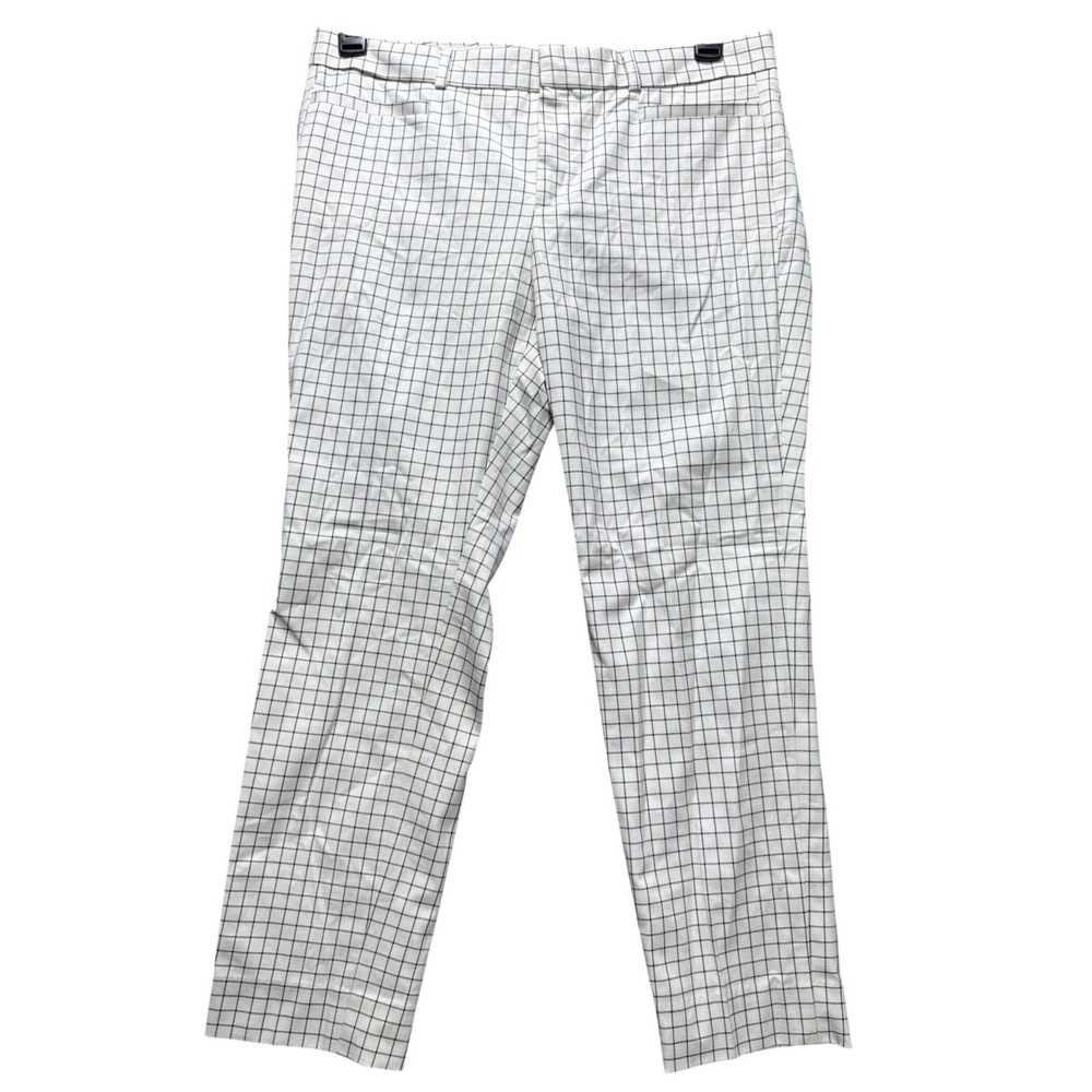 Banana Republic Sloan Pants Women 10 Petite White Grid Plaid Ankle Trousers
